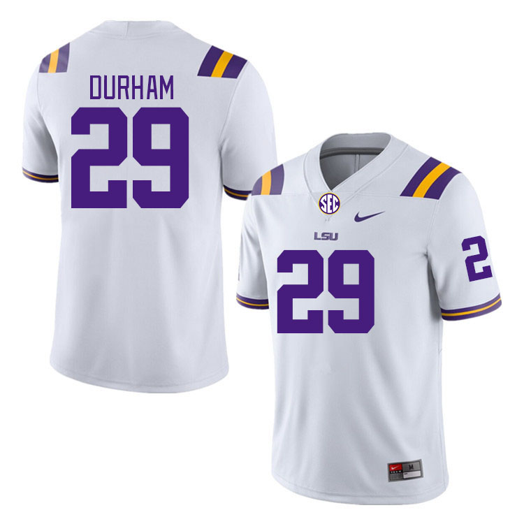 Men #29 Caden Durham LSU Tigers College Football Jerseys Stitched-White